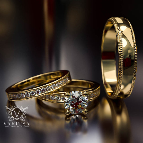 1.38ct Brilliant Cut Diamond Gold Complete Wedding Set - 03US15